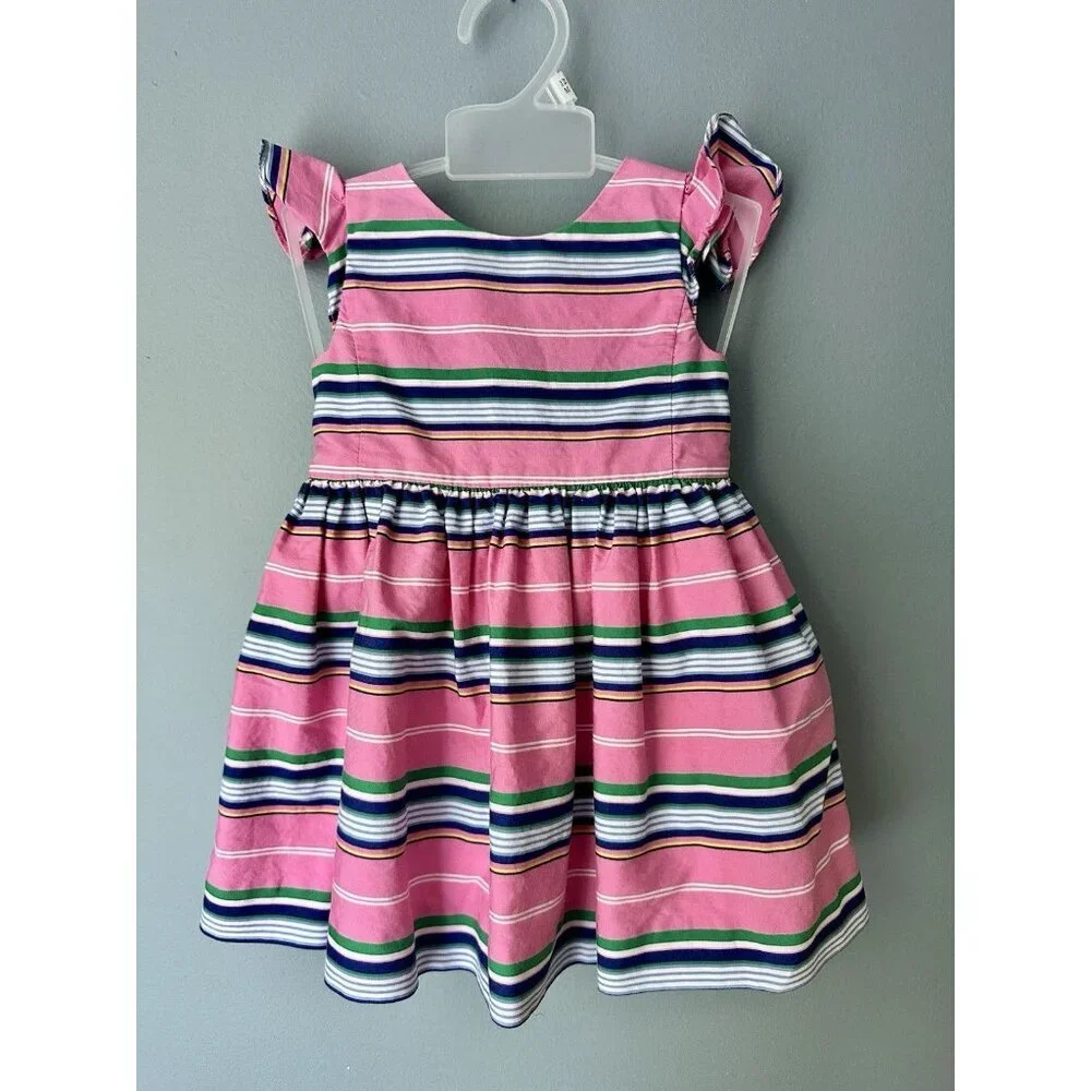 Ralph Lauren Baby Girls Striped Cotton Dress Pink Multi Sz 12‎ Months Preppy